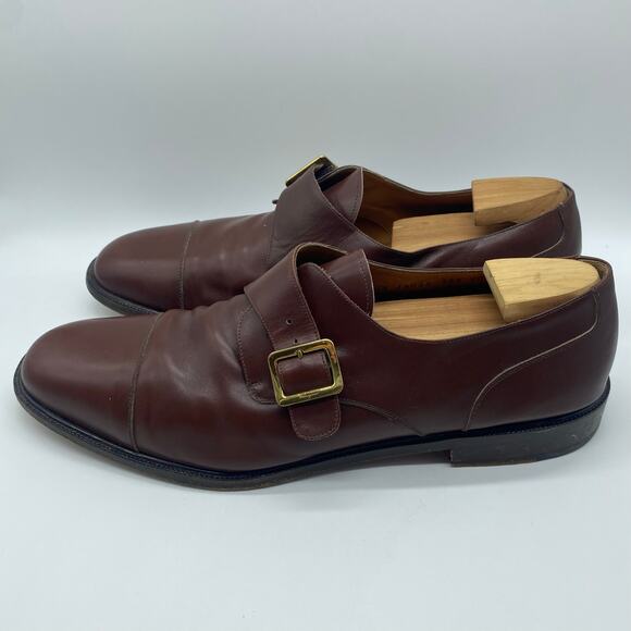 Salvatore Ferragamo Brown Leather Monk Strap Buckle Dress Shoes Men's size 13